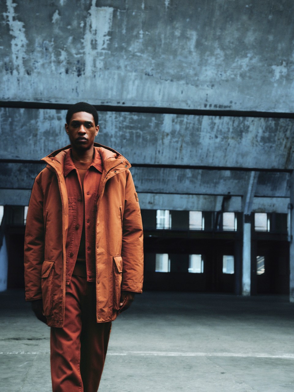 Model wearing Stone Island's David-TC coat