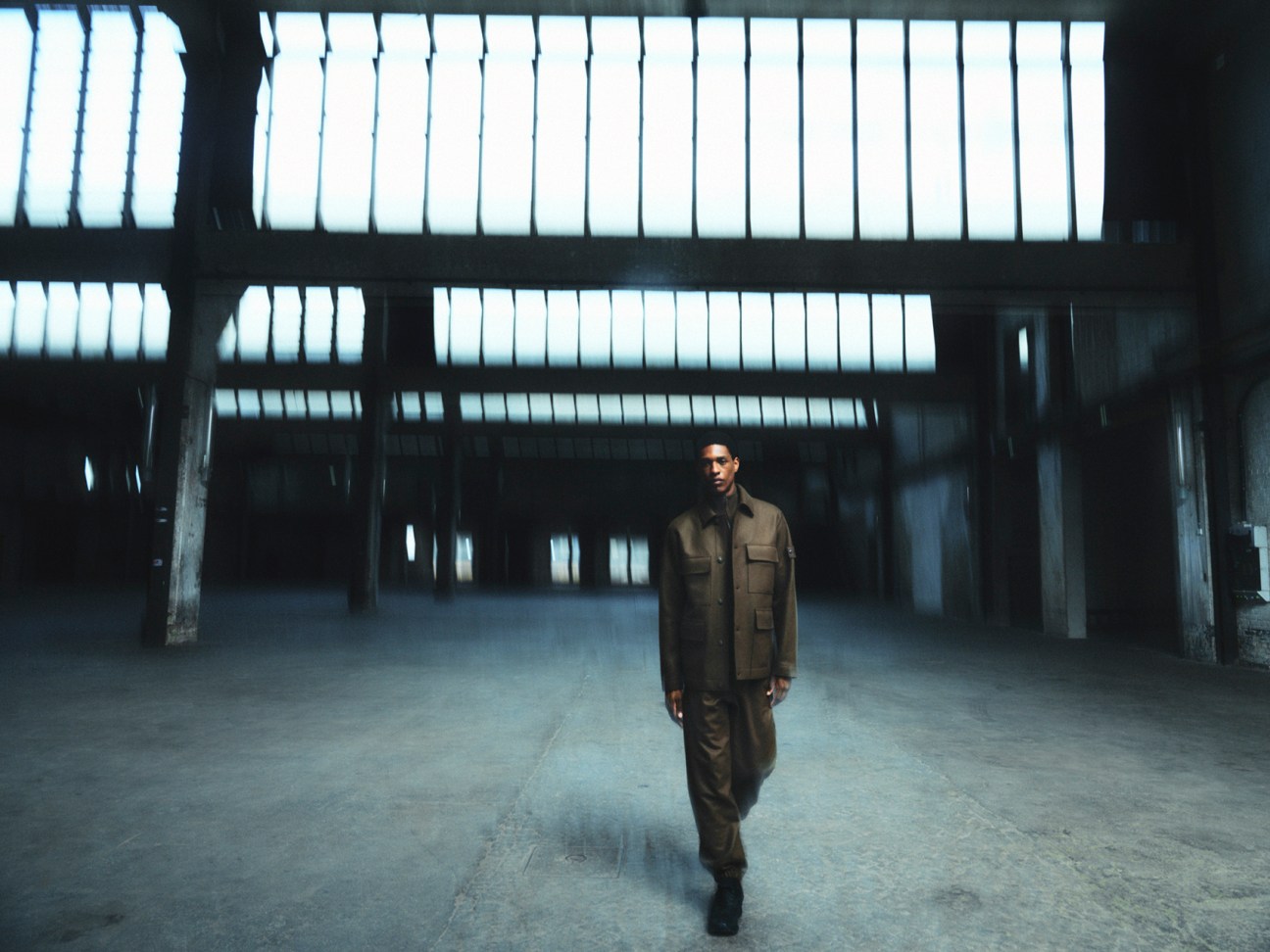 Model wearing Stone Island' Panno lana nylon jacket
