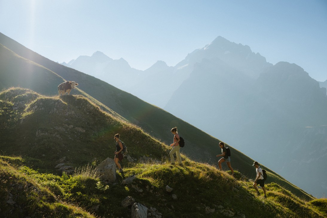 Group of people hiking in Switzerland