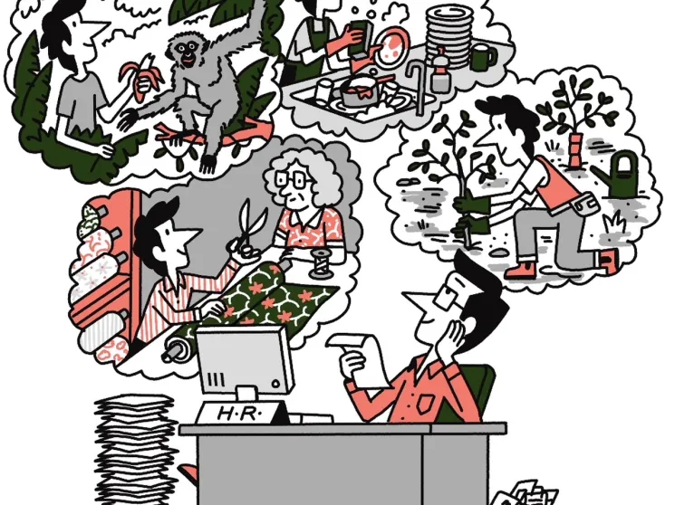 Illustration of Andrew Tuck deep in thought at his desk