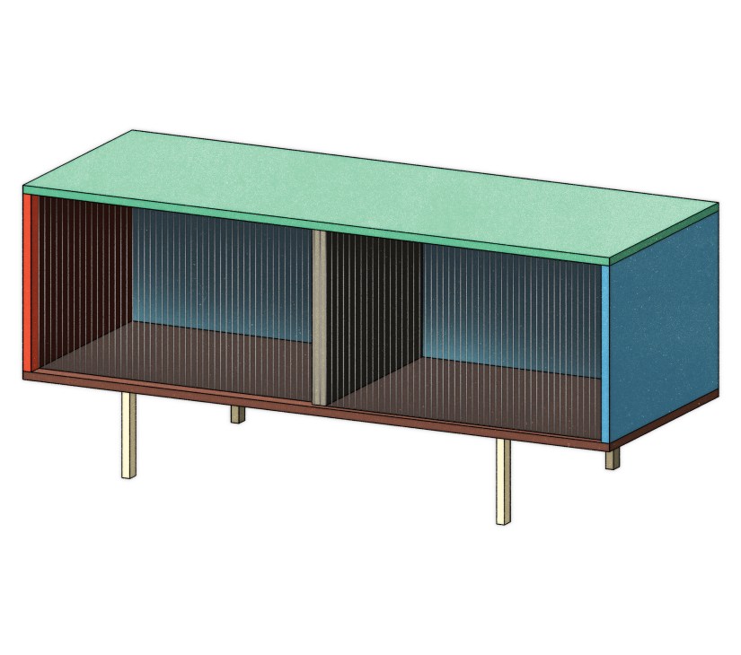 Colour Cabinet Floor by Muller van Severen featuring mint green top and colorful side panels in red, blue, and black.