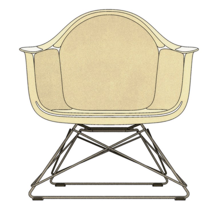 Molded Fiberglass Armchair by Charles & Ray Eames from 1948 with cream-colored seat and metal base.