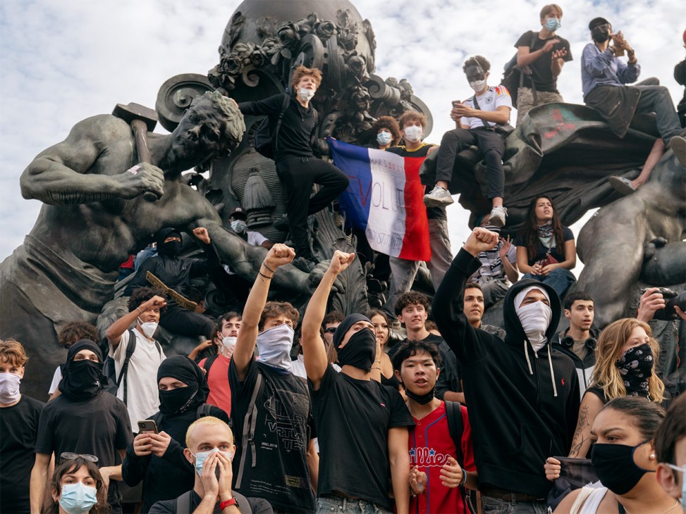 Protestors and police stand off in Nation square as tens of thousands of secondary school students and their supporters march from Republic to Nation square on October 6, 2026 in Paris, France