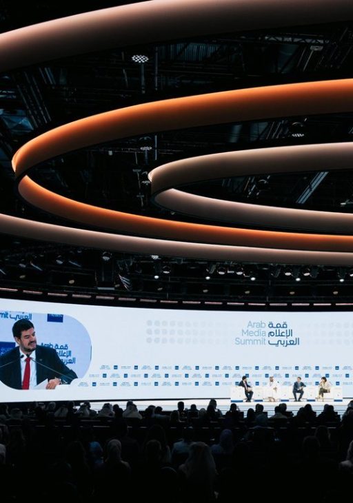 Pedro Vargas David, chair of Euronews, speaks at a panel at the Arab Media Summit