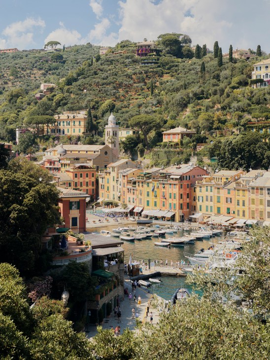 Colorful houses line Portofino's famous La Piazzetta waterfront square