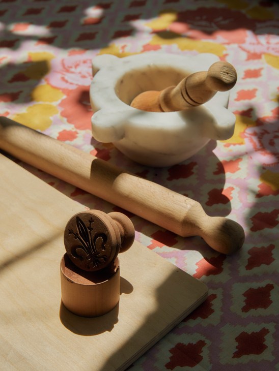 Traditional marble mortar and pestle for making pesto