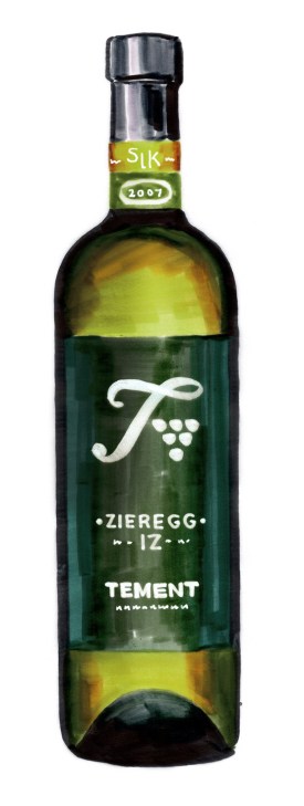 Bottle of Zieregg 2015 Ried Weisser Burgunder white wine from Weingut Tement, Austria.