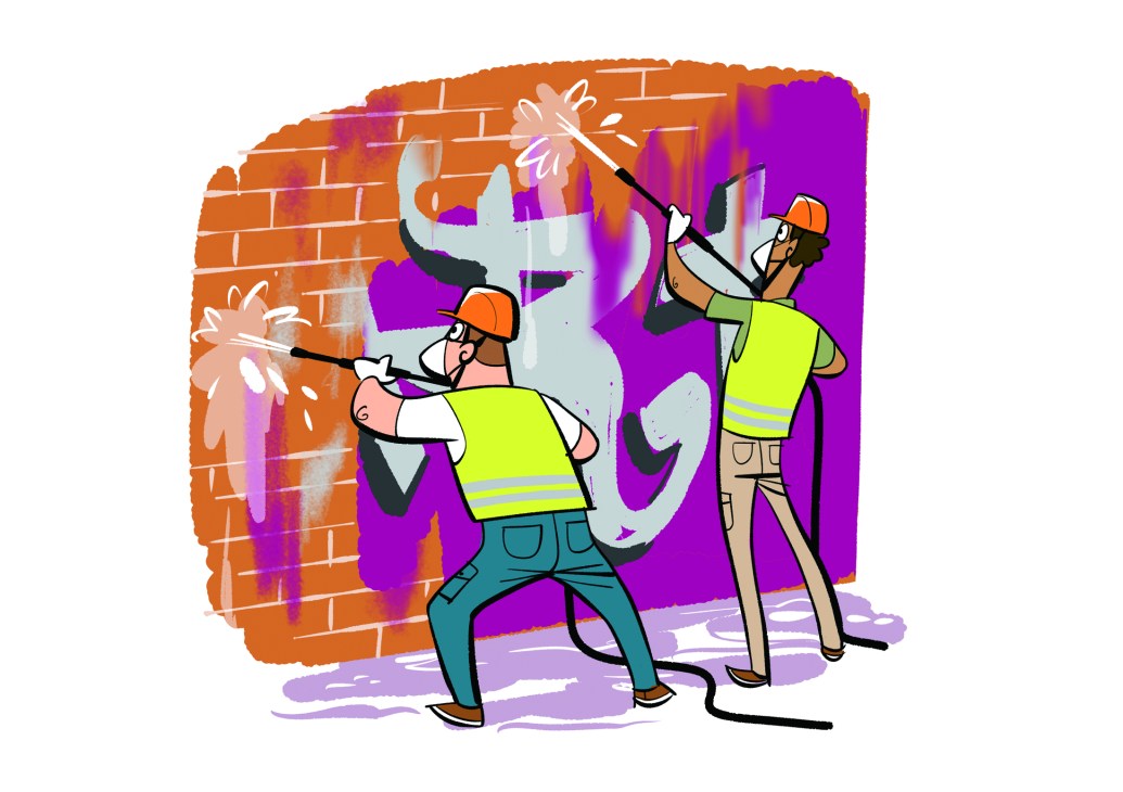 Clean urban walls and surfaces free from graffiti showing well-maintained public spaces