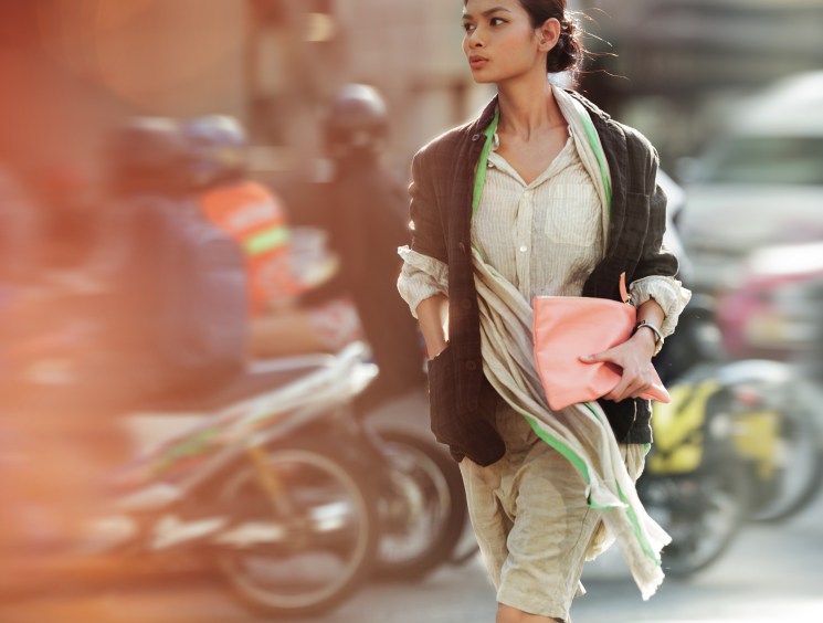 Jacket, shirt and shorts by Toujours, scarf by Boss, bag by Tomorrowland, watch by United Arrows