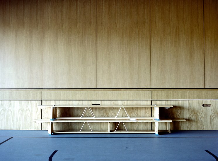 Finnish-made, wooden gym equipment at Kirkkojärvi school in Espoo