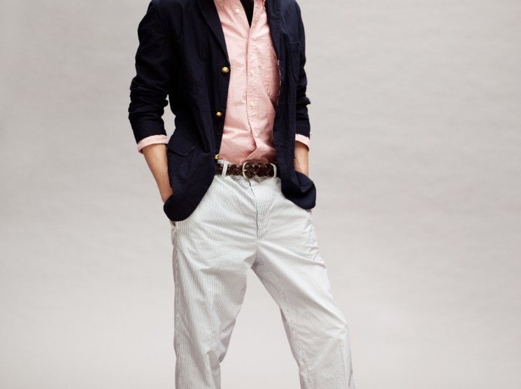 Jacket by Beams+, shirt by Gitman Brothers, scarf by Piombo, belt by Oliver Spencer, trousers by Aspesi, shoes by Yuketen