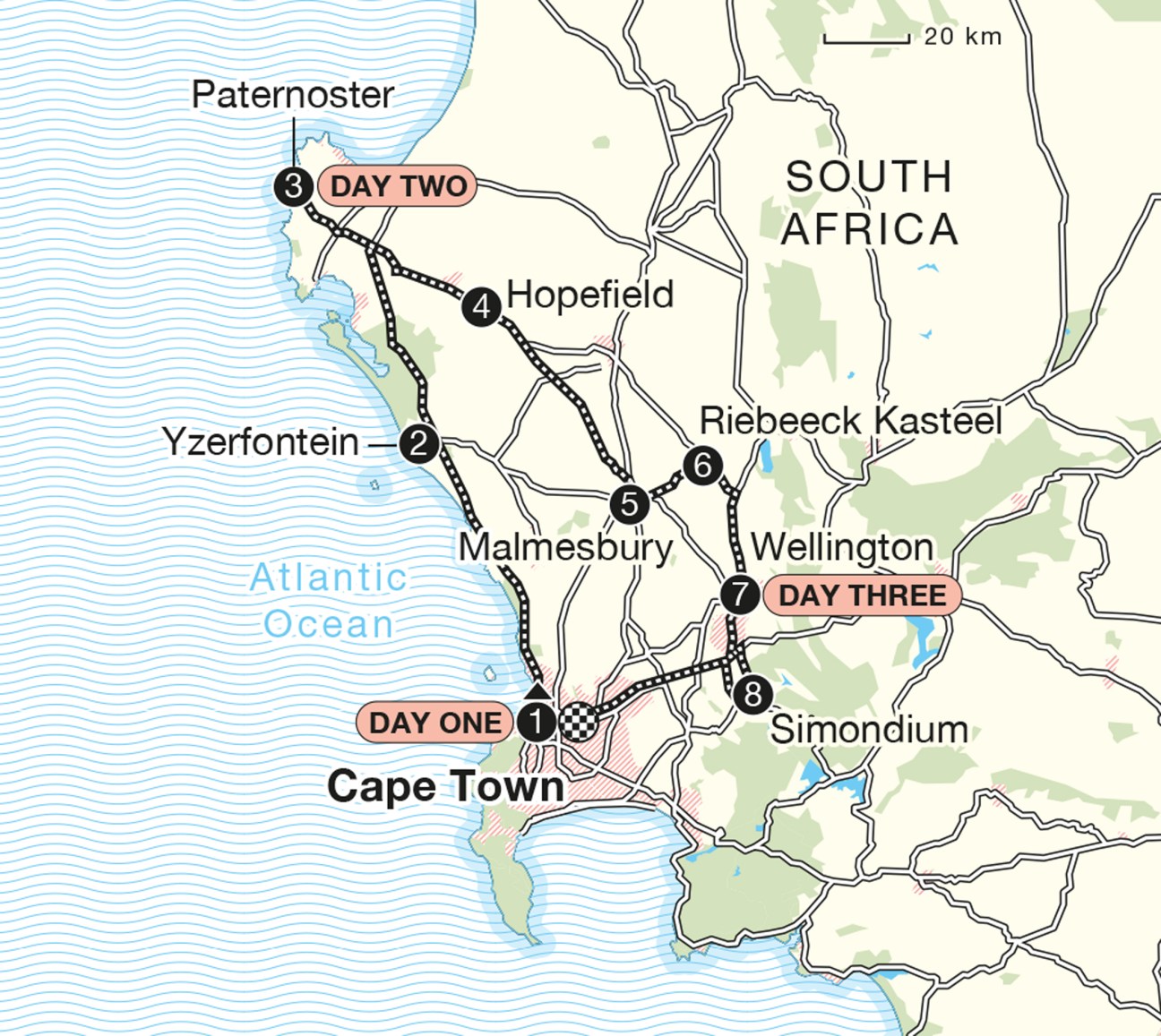 Map of west coast road trip route