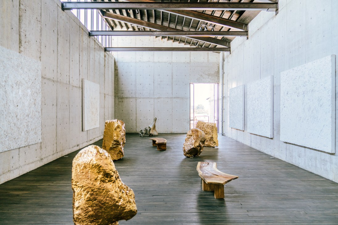 Interior gallery space at Sabino 336 showing Bosco Sodi's sculptural artworks