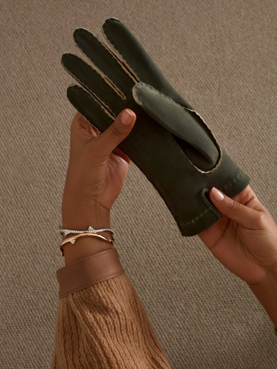 Winter luxury accessories featuring elegant jacket, bracelet and high-quality gloves for cold weather styling