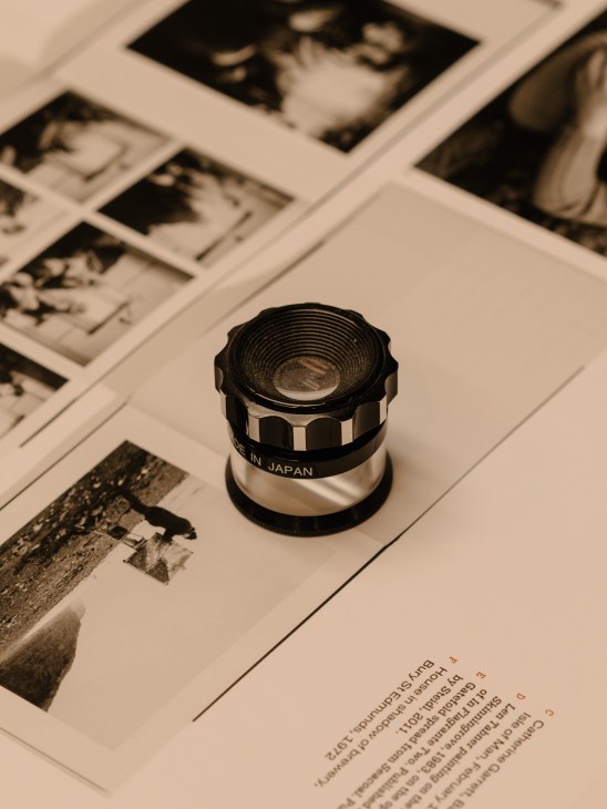 Magnifying loupe tool used for detailed quality control inspection in printing