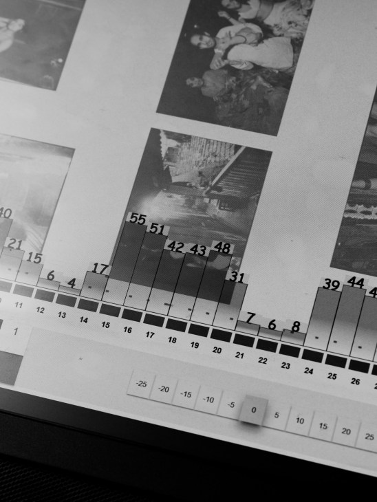 Detail of book production showing quality control process for Chris Killip's photography book