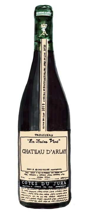 Trousseau 2019 En Treize Vent wine bottle from Château d'Arlay, Jura, France.
