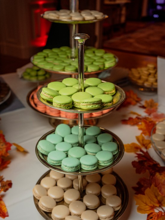 Colorful macarons arranged for a reception