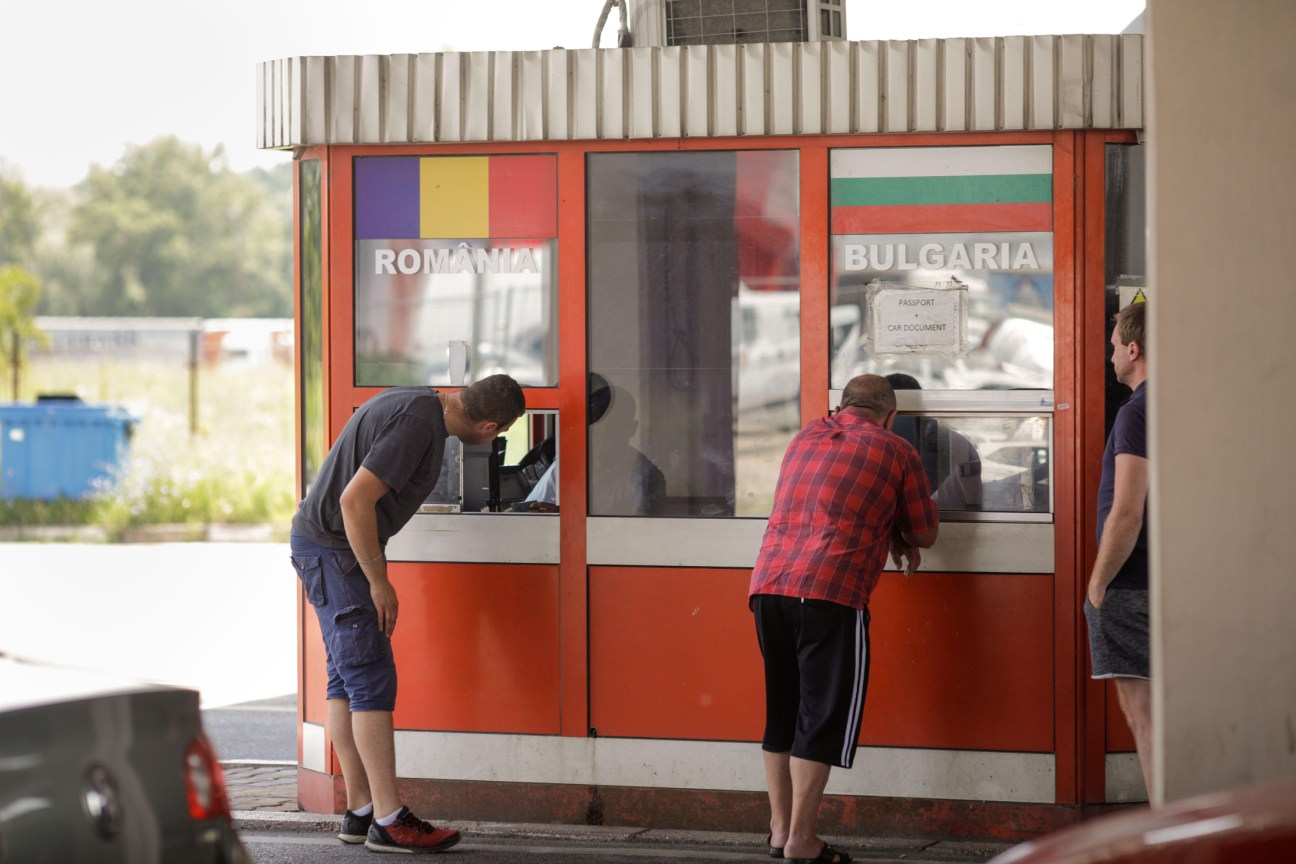 A checkpoint at the Bulgaria–Romania border