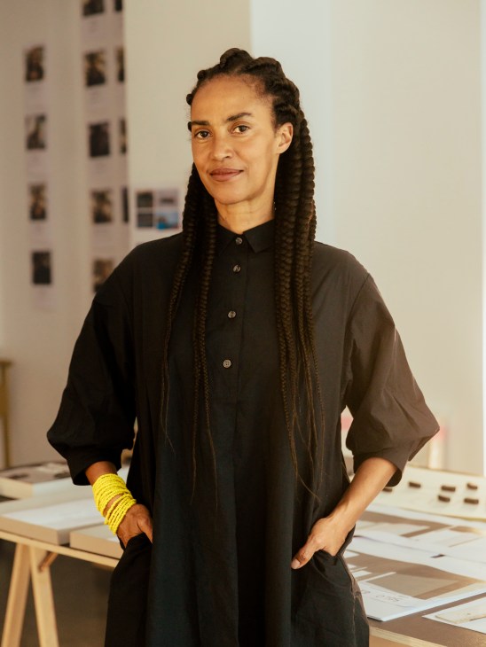 Artist Grada Kilomba in her Berlin studio surrounded by her artworks