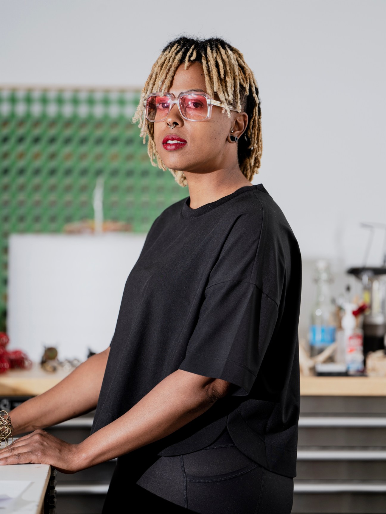 Artist Tiff Massey working in her studio