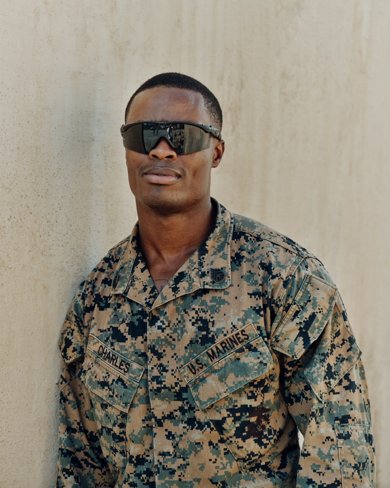 Staff sergeant Nicholas Charles in military gear during training exercise