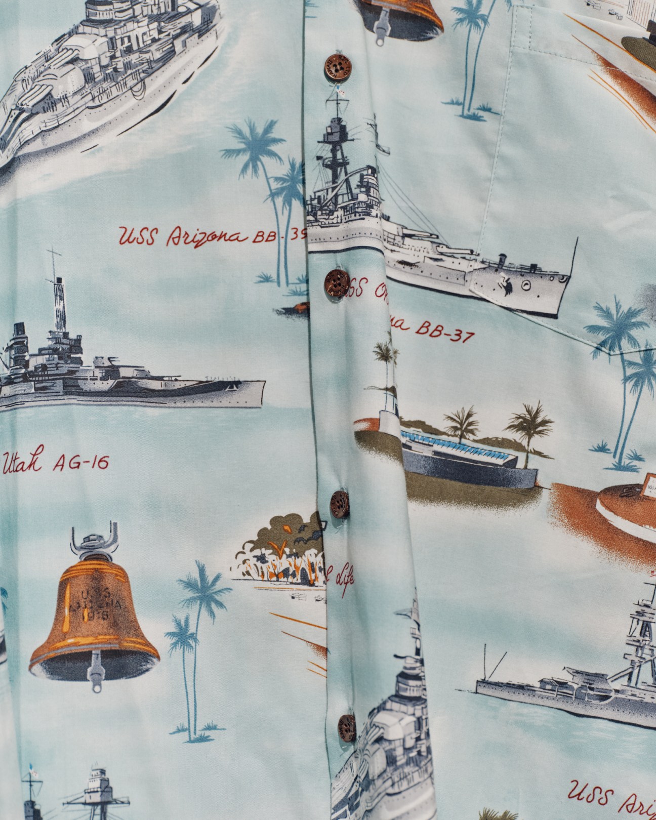 Hawaiian aloha shirt display at Pearl Harbor gift shop