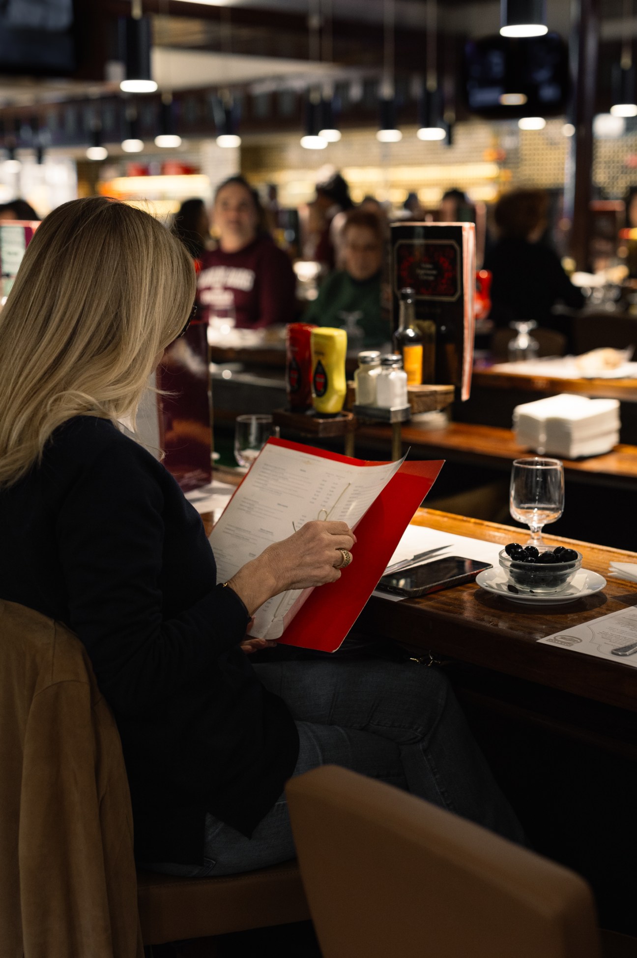 Solo diner at communal counter