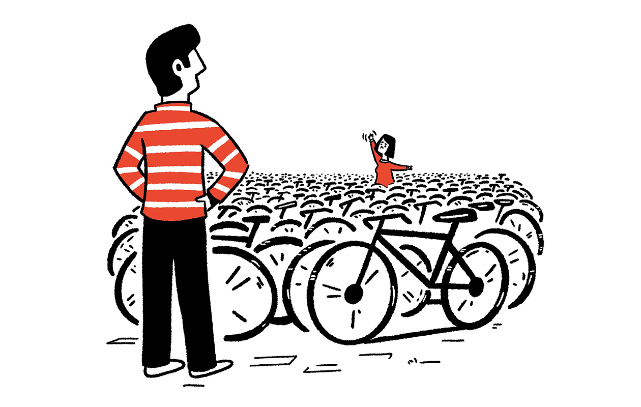 Illustration of bicycles and pedestrians in Amsterdam