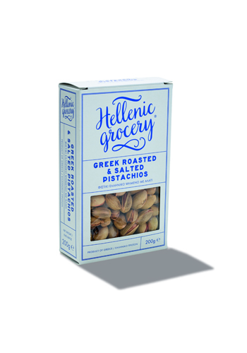 A box of Altis organic olive oil from Greece featuring roasted and salted pistachios.