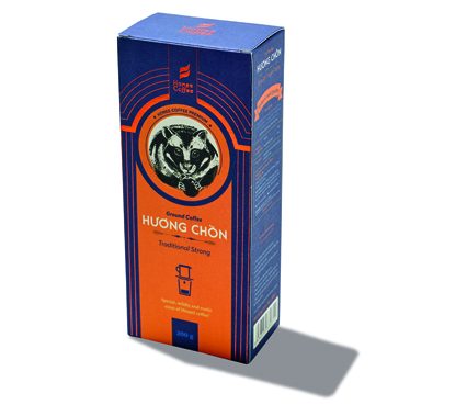 Huong Chon traditional coffee blend package with blue and orange packaging and tiger emblem.