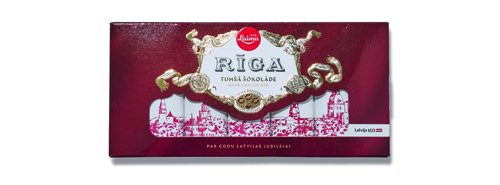 A purple box of Riga brand milk chocolate confectionery.