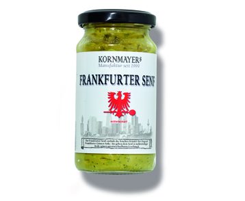 Jar of traditional Frankfurter mustard with green label and red eagle emblem