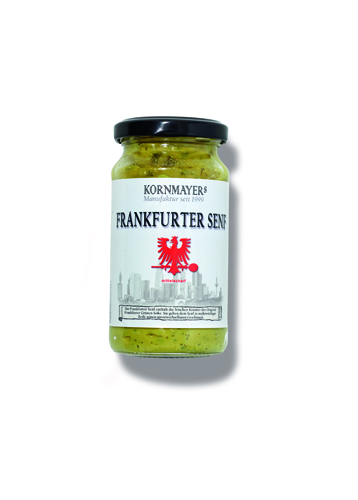 Jar of traditional Frankfurter mustard with green label and red eagle emblem