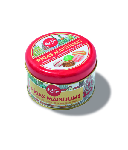 A round tin of old-school boiled sweets against a white background.