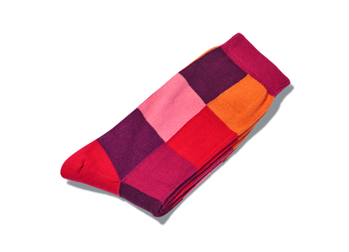 Paul Smith colorblock socks in red, pink, purple and orange stripes.
