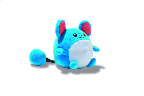 Blue plush Pokémon Marill toy with round body and pink inner ears.