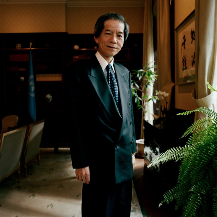 Tsuneo Nishida, Japan's permanent representative to the United Nations, in formal business attire at the UN mission.