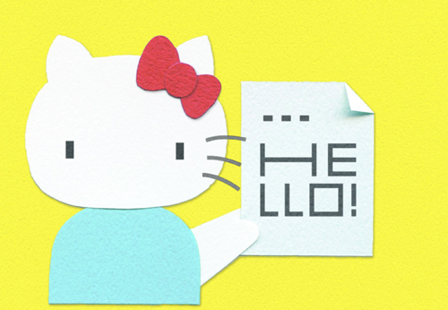Hello Kitty telegram with decorative red bow on paper document