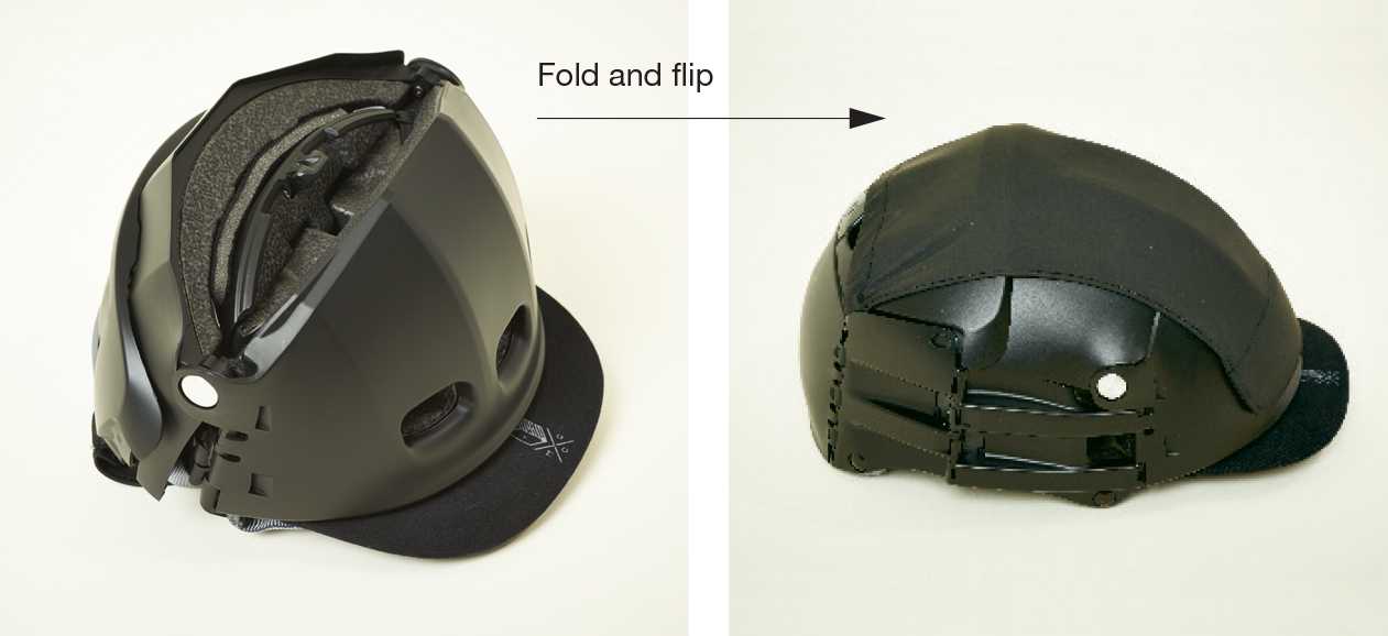 Martone Cycling Co foldable helmet shown unfolded and folded into compact form.