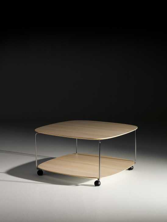 Shelf table by Claesson Koivisito Rune for Offecct with beech laminate top and metal frame on wheels.