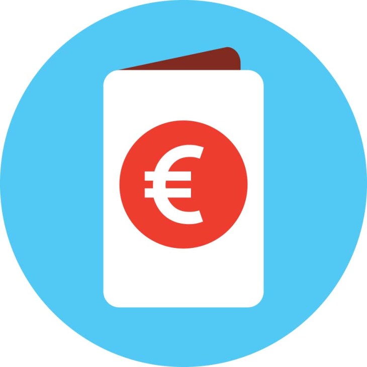 Illustration of a wallet with euro symbol on blue circular background