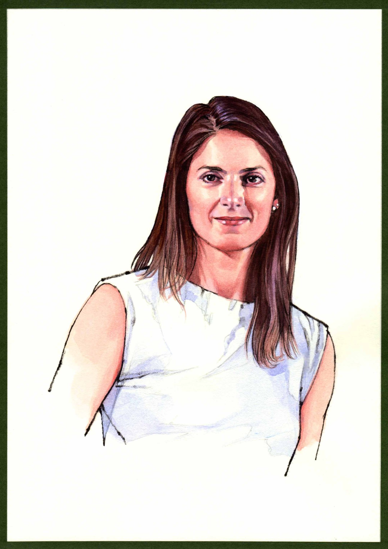 Portrait illustration of Virginia Raggi, Mayor of Rome, wearing a light blue sleeveless top against a white background.