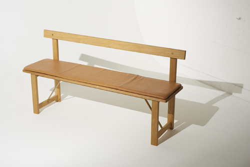 Position bench with cushion by Herman Studio for Form & Refine, slender wooden bench made from Danish forest materials