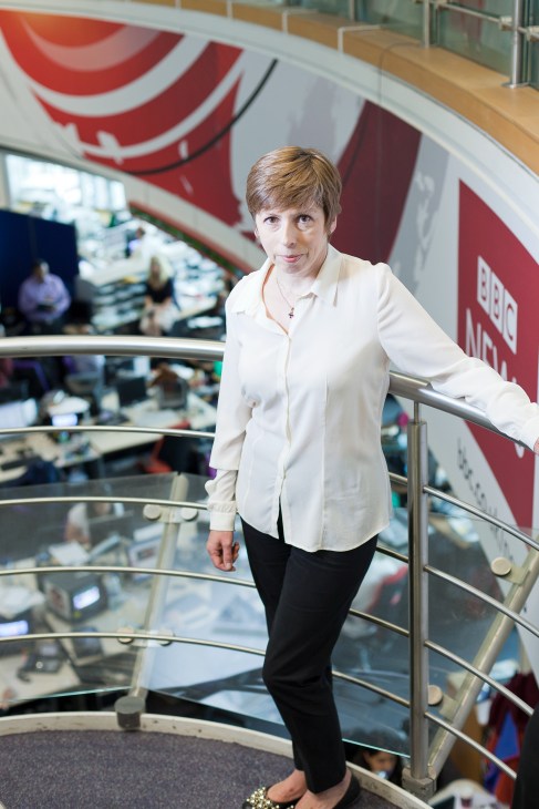 Francesca Unsworth, Head of Newsgathering at BBC News, standing in a BBC newsroom.