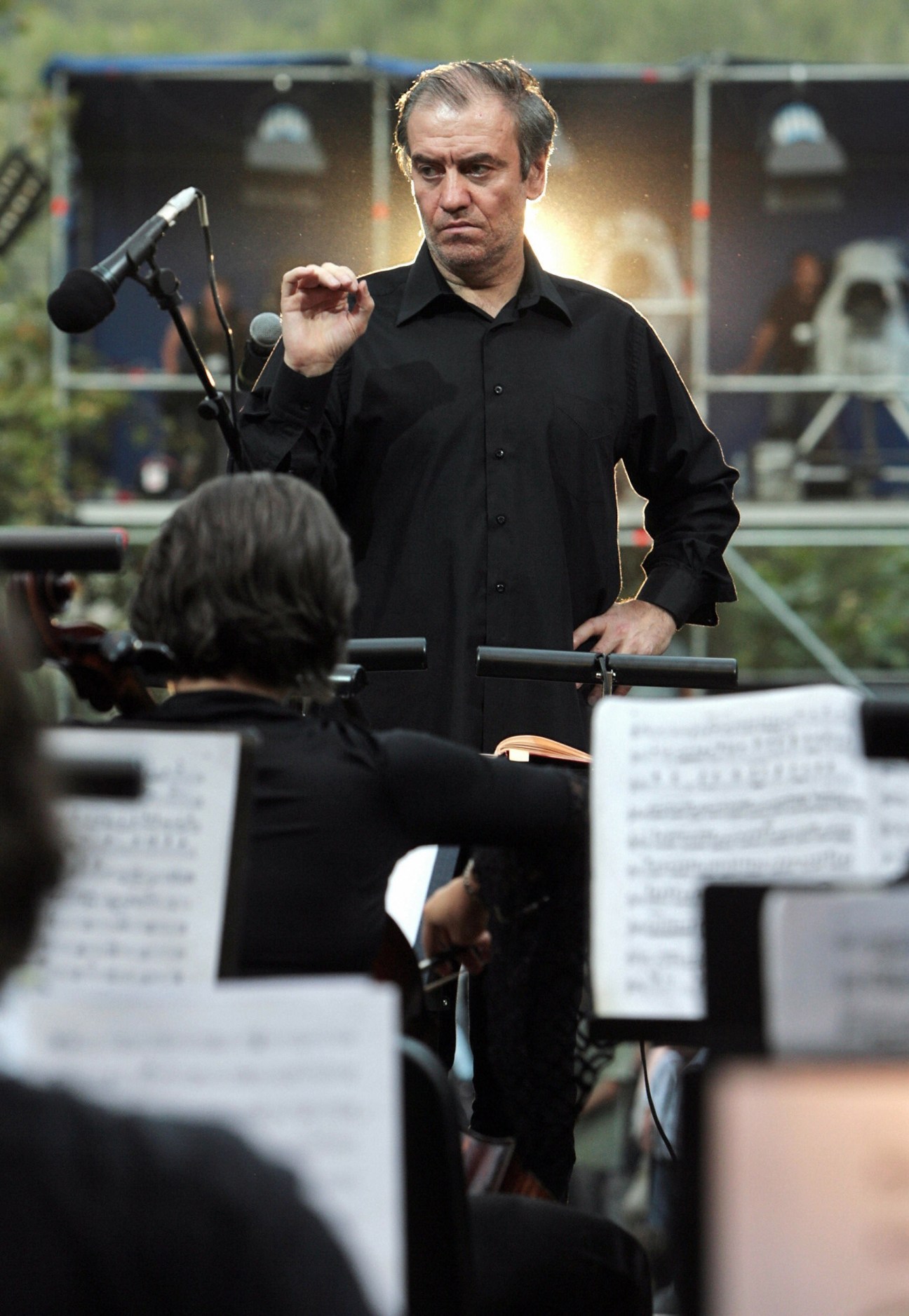 Conductor Valery Gergiev leads the Kirov orchestra in Tskhinvali during the South Ossetia conflict.