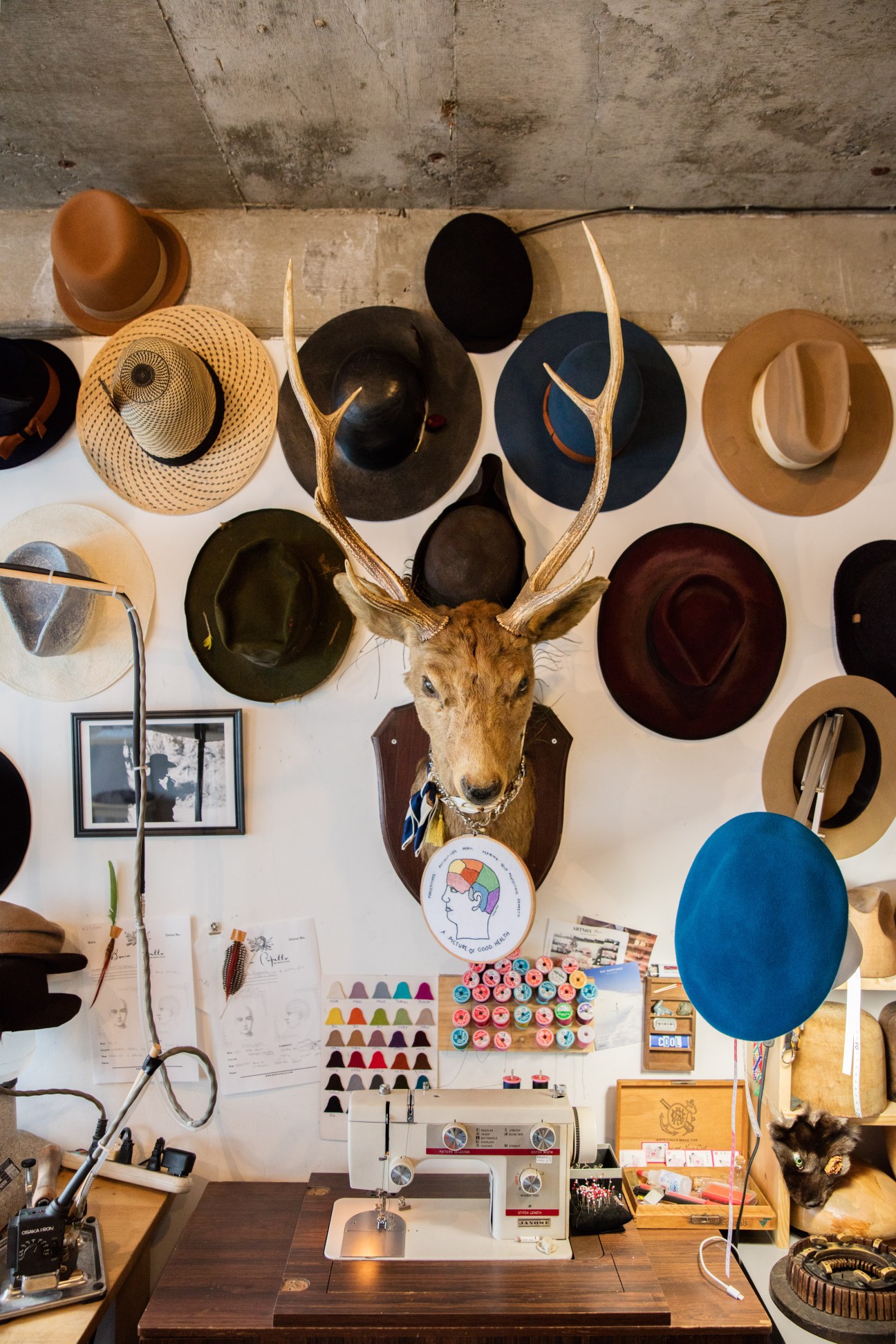 Hat maker in Tokyo workshop with handmade fedoras