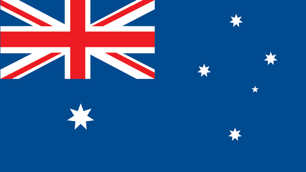 Australian flag featuring Union Jack and white stars on blue background.