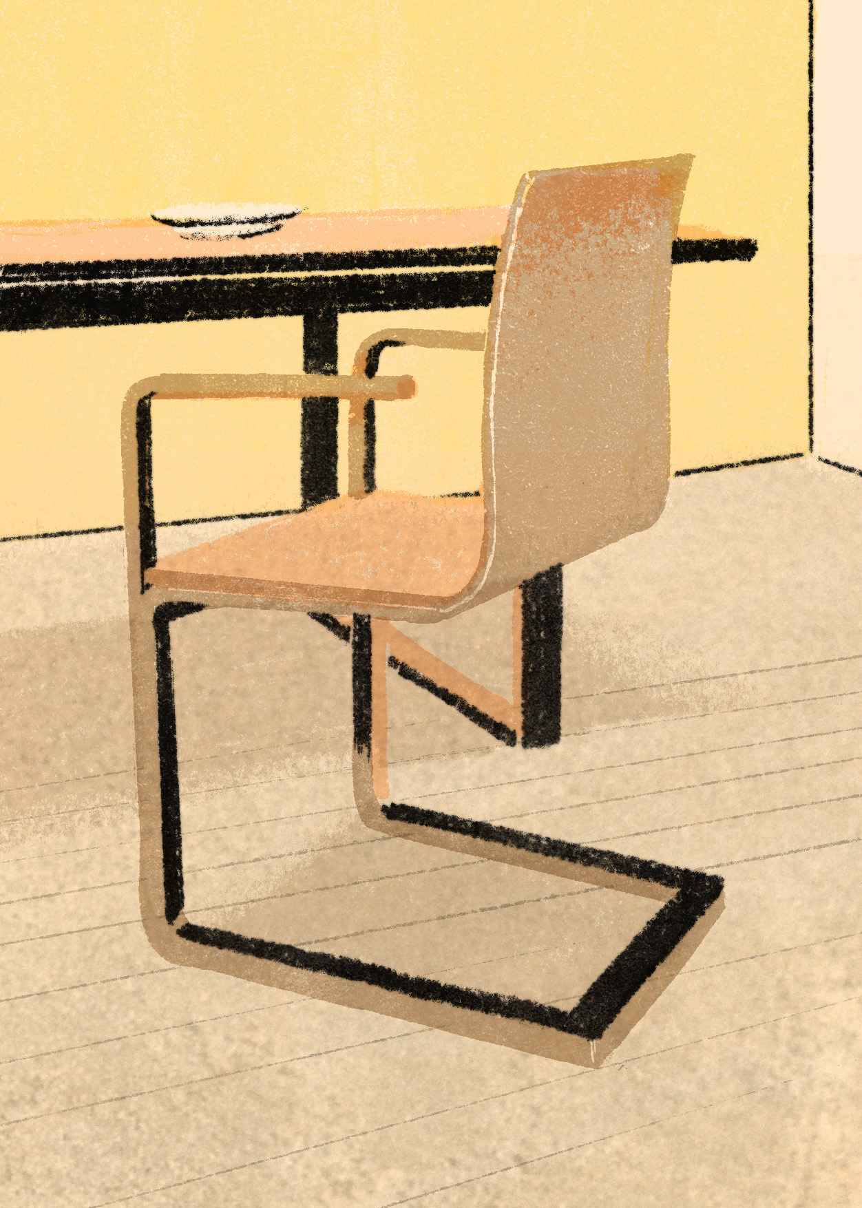 Illustrated chair with tubular metal frame and wooden seat by Ton