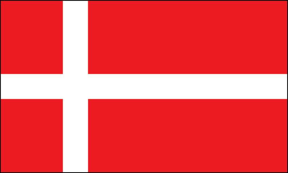 Danish flag with red field and white Nordic cross design.